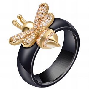 Bee Ring black and  Gold